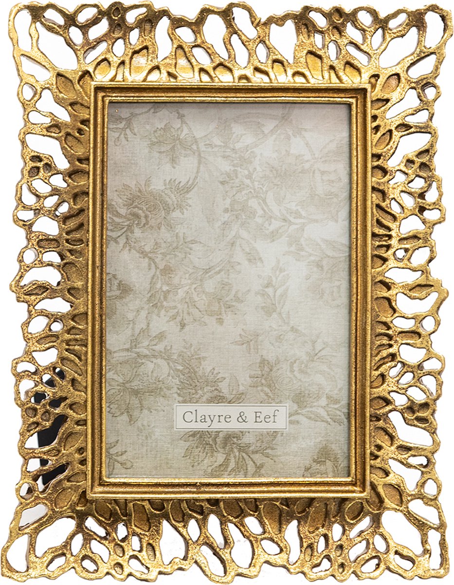 Clayre & Eef Fotolijst 17*2*22 Cm / 10*15 Cmkleurig Kunststof Glas Rechthoek Fotokader Wissellijst Foto Frame - Goud