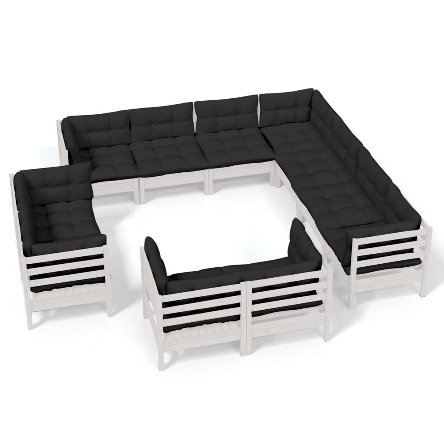 Vidaxl 11-delige Loungeset Met Kussens Massief Grenenhout - Wit