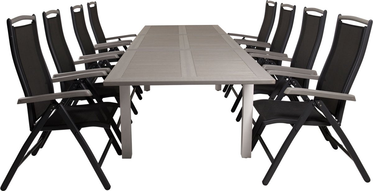 Albany Tuinmeubelset Tafel 100x224/324cm En 8 Stoel 5pos Albany,. - Grijs