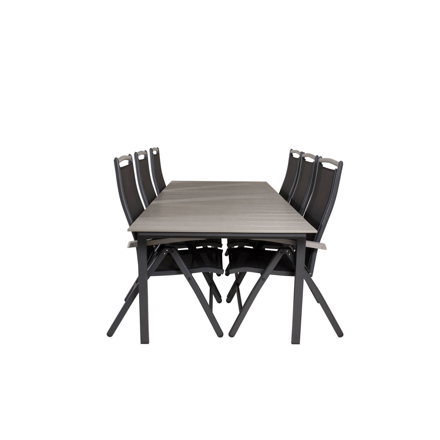 Levels Tuinmeubelset Tafel 100x229/310cm En 6 Stoel 5pos Albany, Grijs. - Zwart