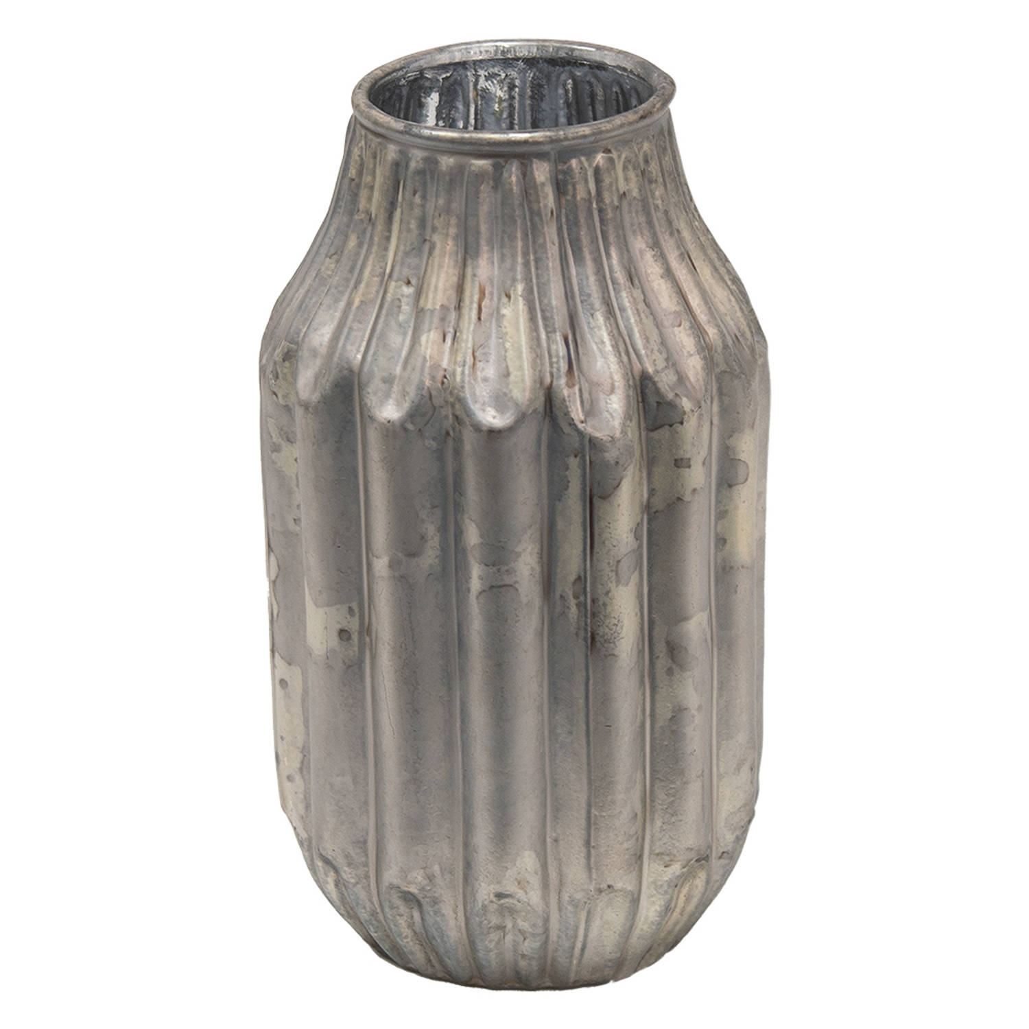 Clayre & Eef Decoratie Vaas 5*8*15 Cm Zilverkleurig Glas Glazen Vaas Zilverkleurig Glazen Vaas - Grijs