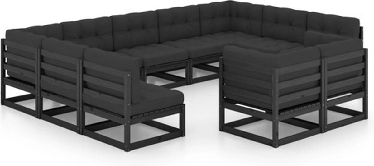 Vidaxl 11-delige Loungeset Met Kussens Massief Grenenhout - Negro