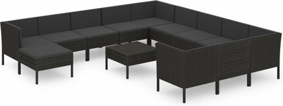 Vidaxl 13-delige Loungeset Met Kussens Poly Rattan - Zwart