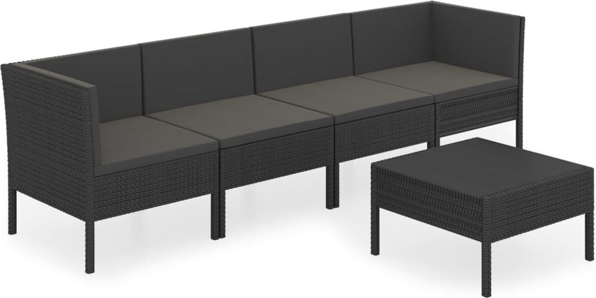 Vidaxl 5-delige Loungeset Met Kussens Poly Rattan - Zwart