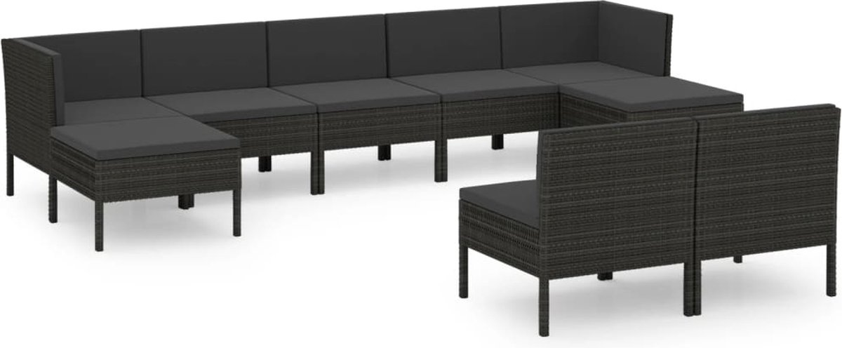 Vidaxl 9-delige Loungeset Met Kussens Poly Rattan - Zwart