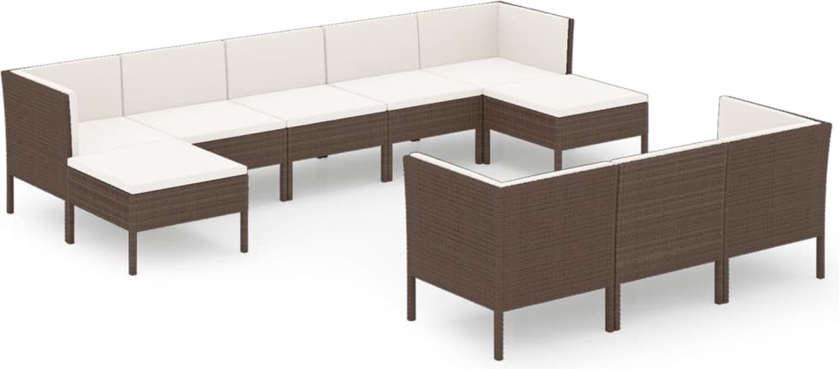 Vidaxl 10-delige Loungeset Met Kussens Poly Rattan - Bruin