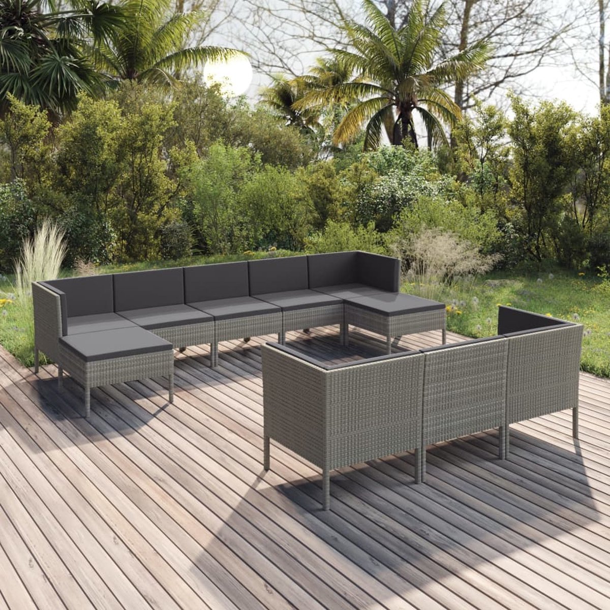 Vidaxl 10-delige Loungeset Met Kussens Poly Rattan - Grijs