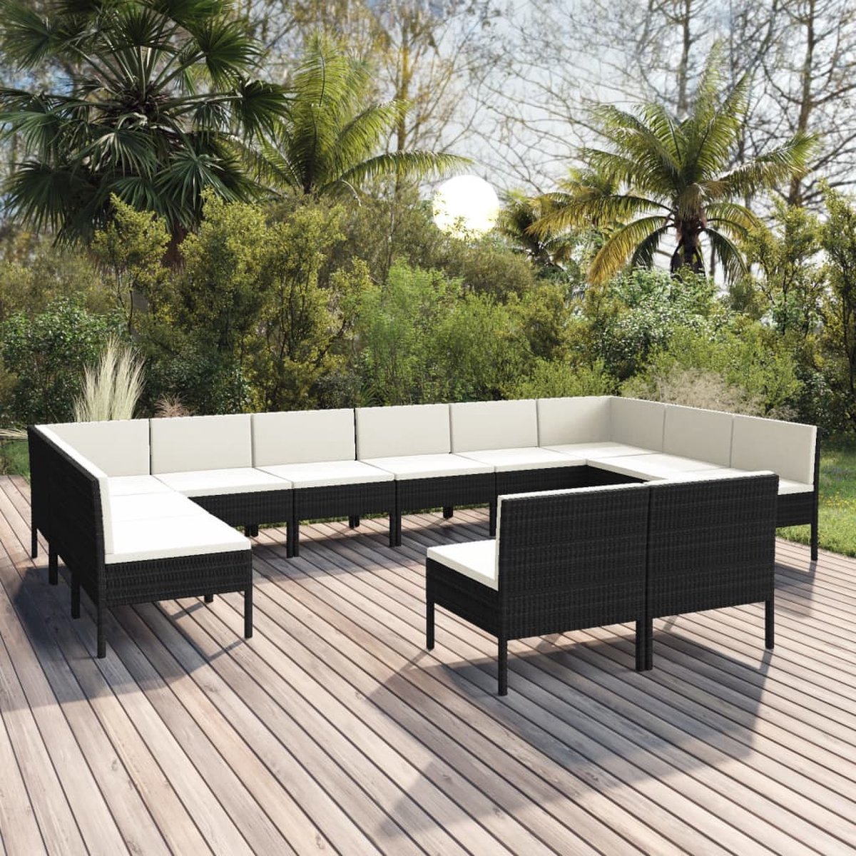 Vidaxl 12-delige Loungeset Met Kussens Poly Rattan - Negro