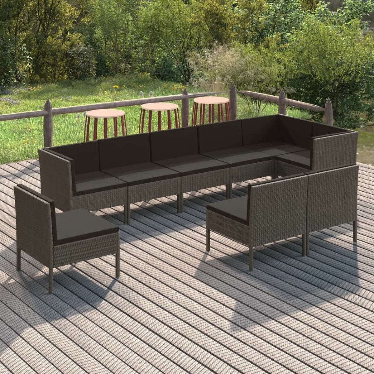 Vidaxl 9-delige Loungeset Met Kussens Poly Rattan - Grijs