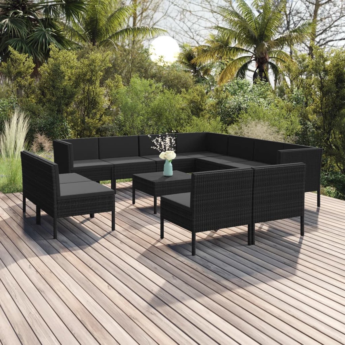 Vidaxl 12-delige Loungeset Met Kussens Poly Rattan - Zwart