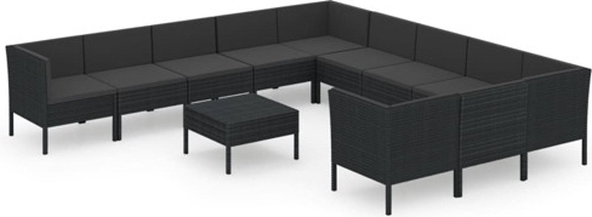 Vidaxl 12-delige Loungeset Met Kussens Poly Rattan - Zwart