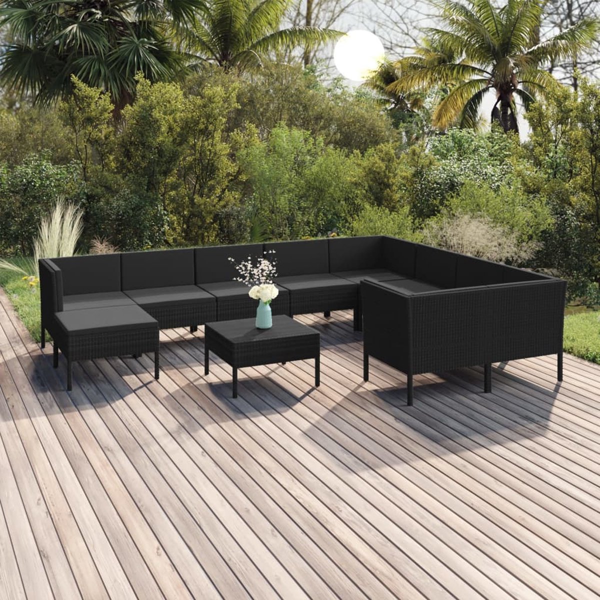 Vidaxl 11-delige Loungeset Met Kussens Poly Rattan - Zwart