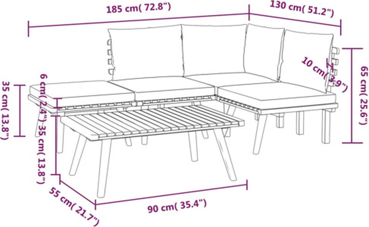 Vidaxl 5-delige Loungeset Met Kussens Massief Acaciahout - Bruin