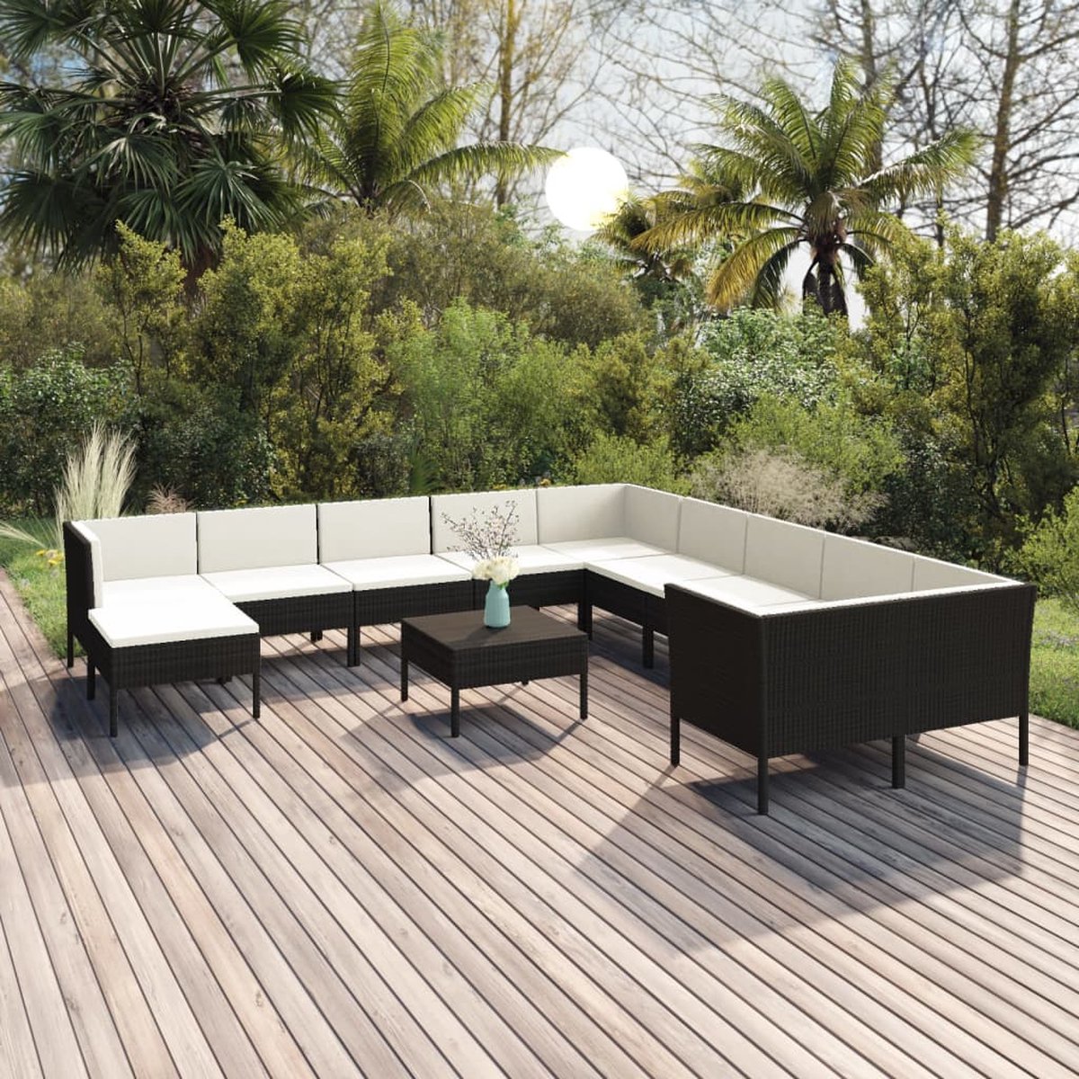 Vidaxl 12-delige Loungeset Met Kussens Poly Rattan - Zwart