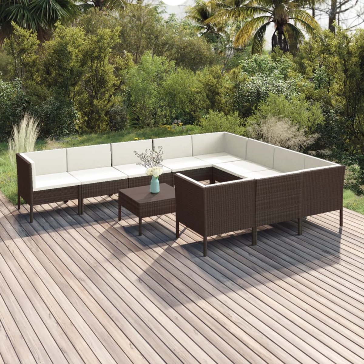 Vidaxl 11-delige Loungeset Met Kussens Poly Rattan - Bruin