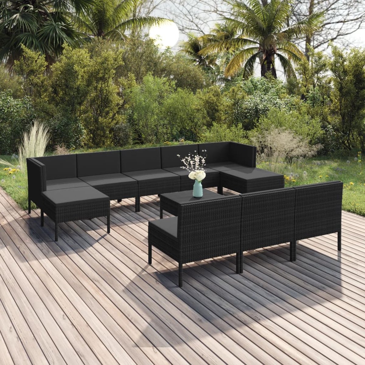 Vidaxl 11-delige Loungeset Met Kussens Poly Rattan - Negro