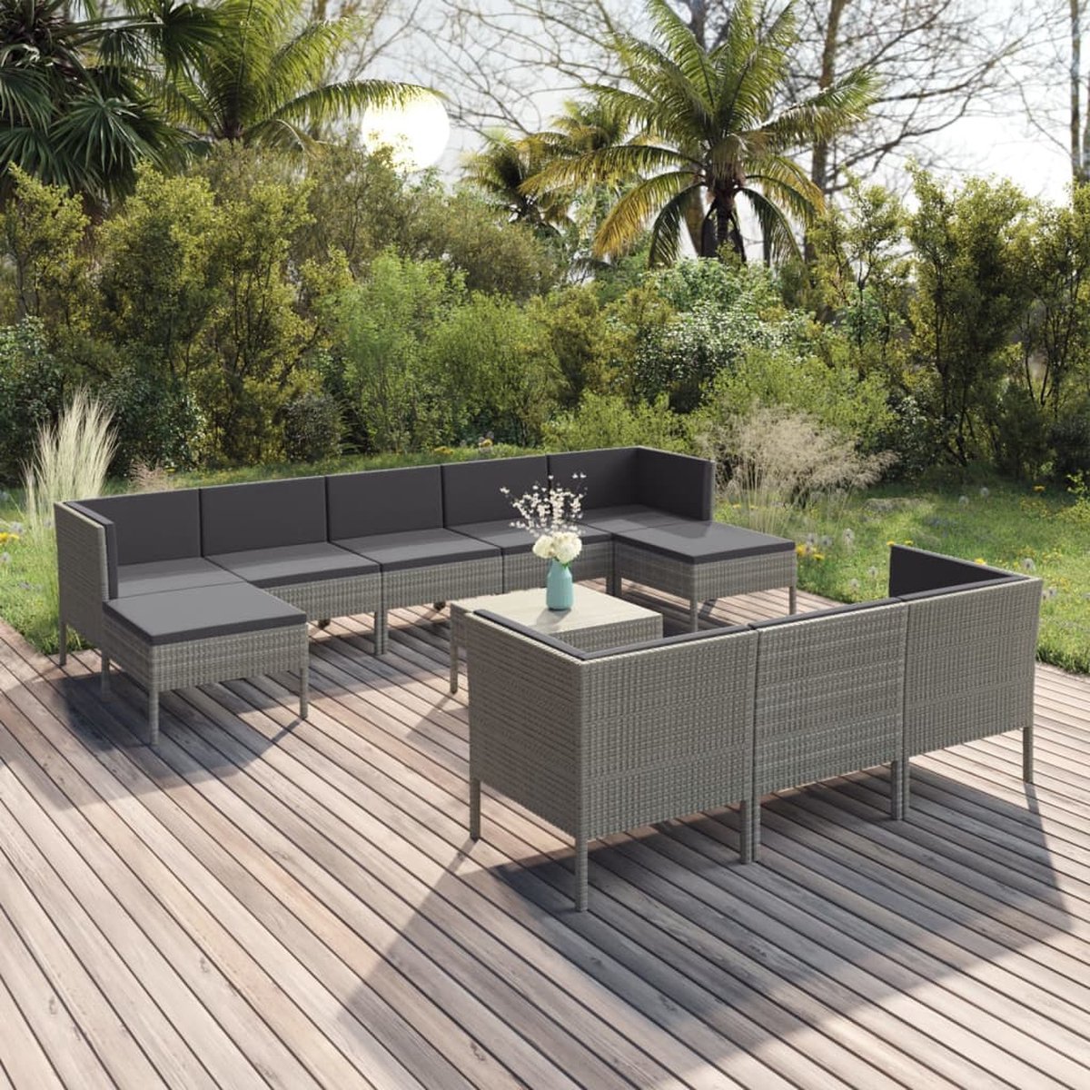 Vidaxl 11-delige Loungeset Met Kussens Poly Rattan - Grijs