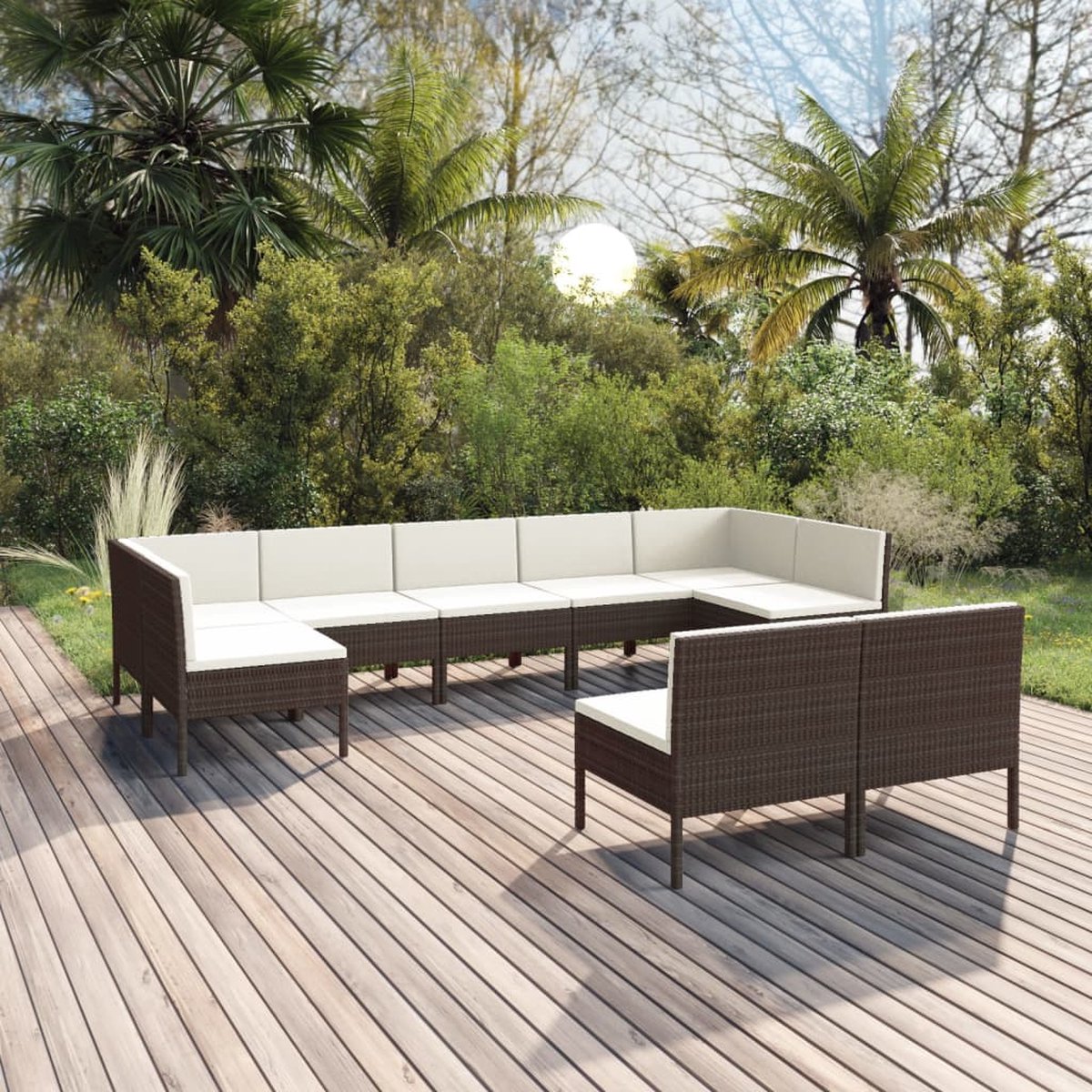 Vidaxl 9-delige Loungeset Met Kussens Poly Rattan - Bruin