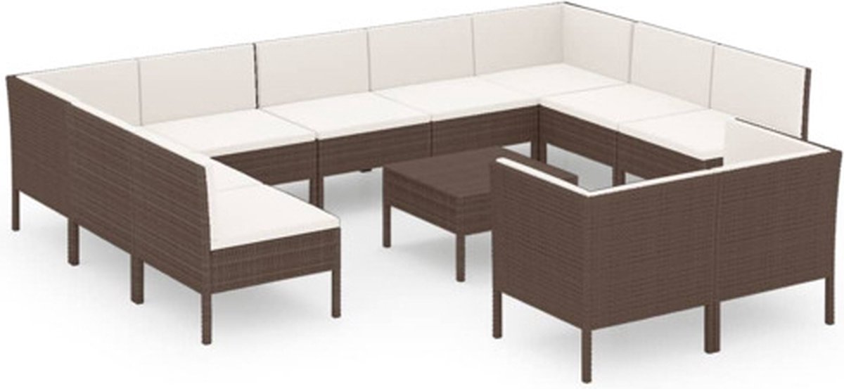 Vidaxl 12-delige Loungeset Met Kussens Poly Rattan - Bruin