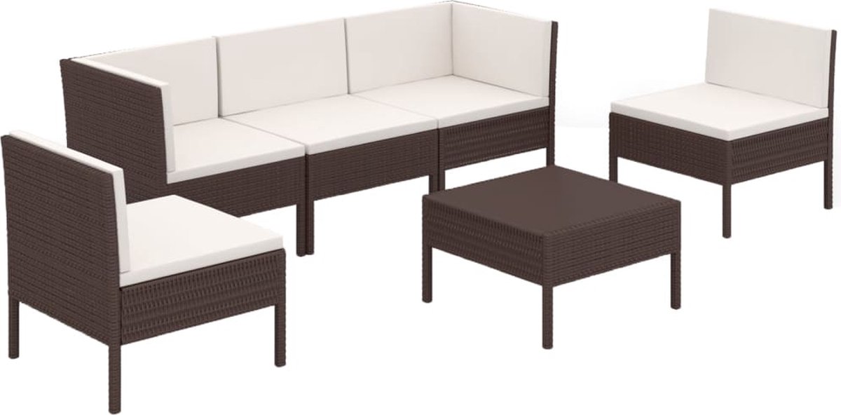 Vidaxl 6-delige Loungeset Met Kussens Poly Rattan - Bruin