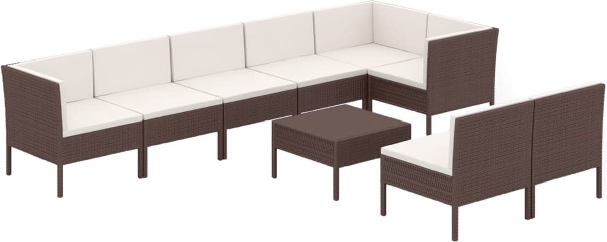 Vidaxl 9-delige Loungeset Met Kussens Poly Rattan - Bruin