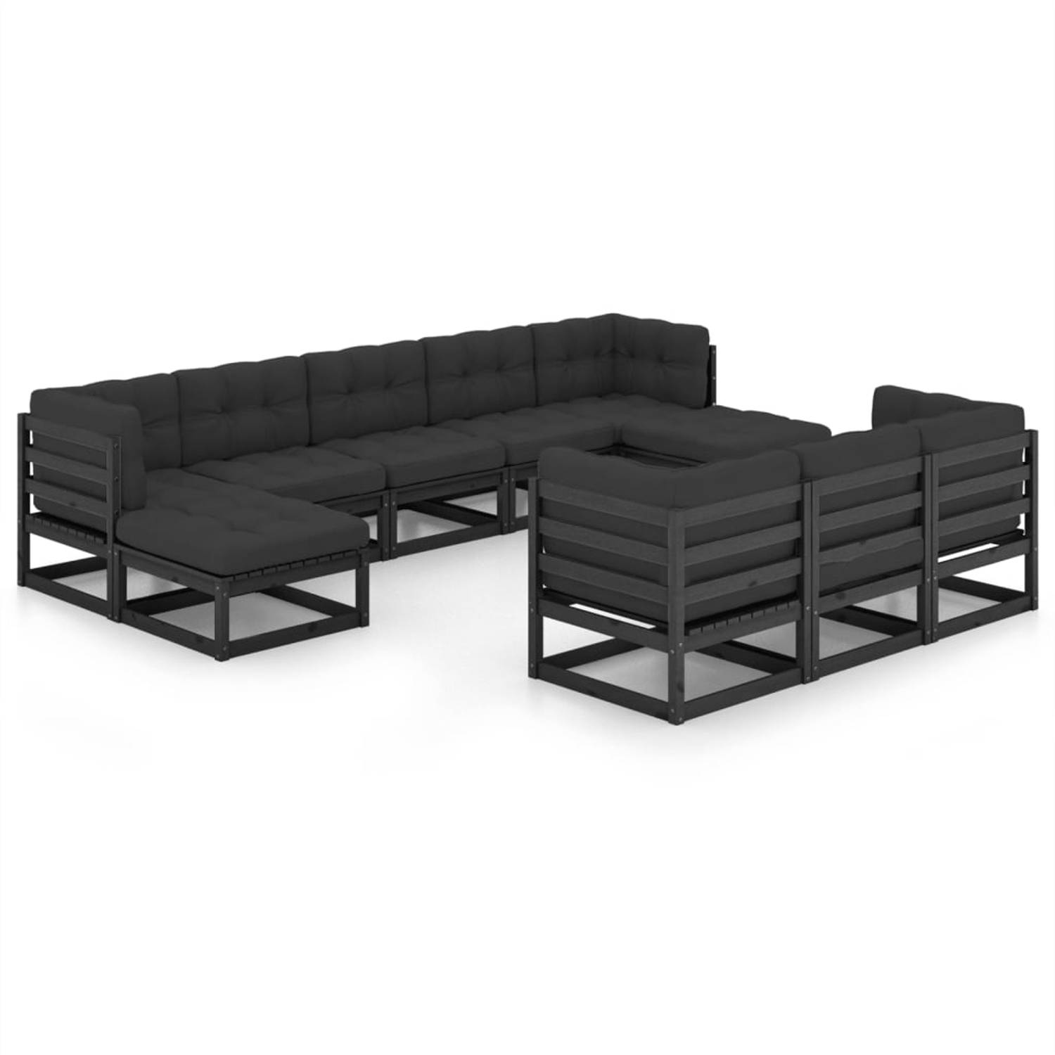 Vidaxl 10-delige Loungeset Met Kussens Massief Grenenhout - Zwart