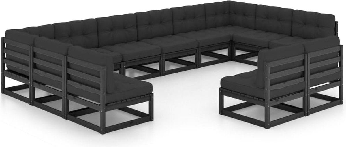 Vidaxl 12-delige Loungeset Met Kussens Massief Grenenhout - Negro