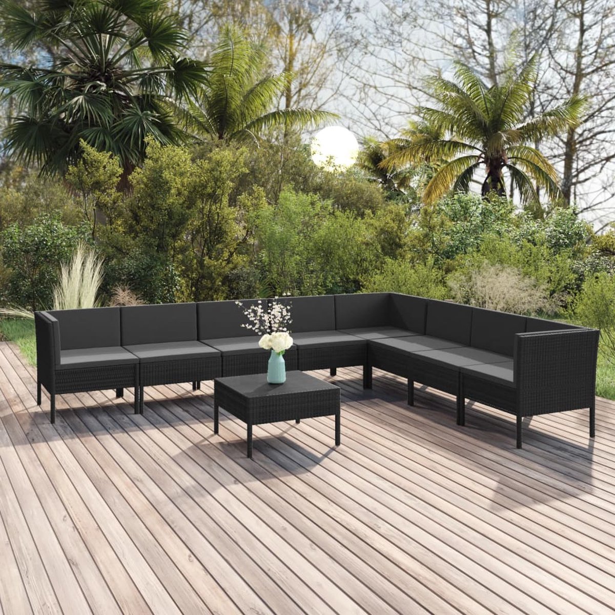 Vidaxl 9-delige Loungeset Met Kussens Poly Rattan - Zwart