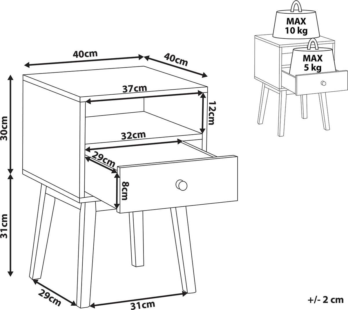Beliani Rodes Nachtkastje Mdf 40 X 40 Cm - Bruin