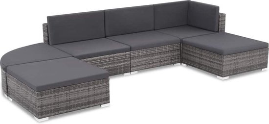 Vidaxl 6-delige Loungeset Met Kussens Poly Rattan - Grijs