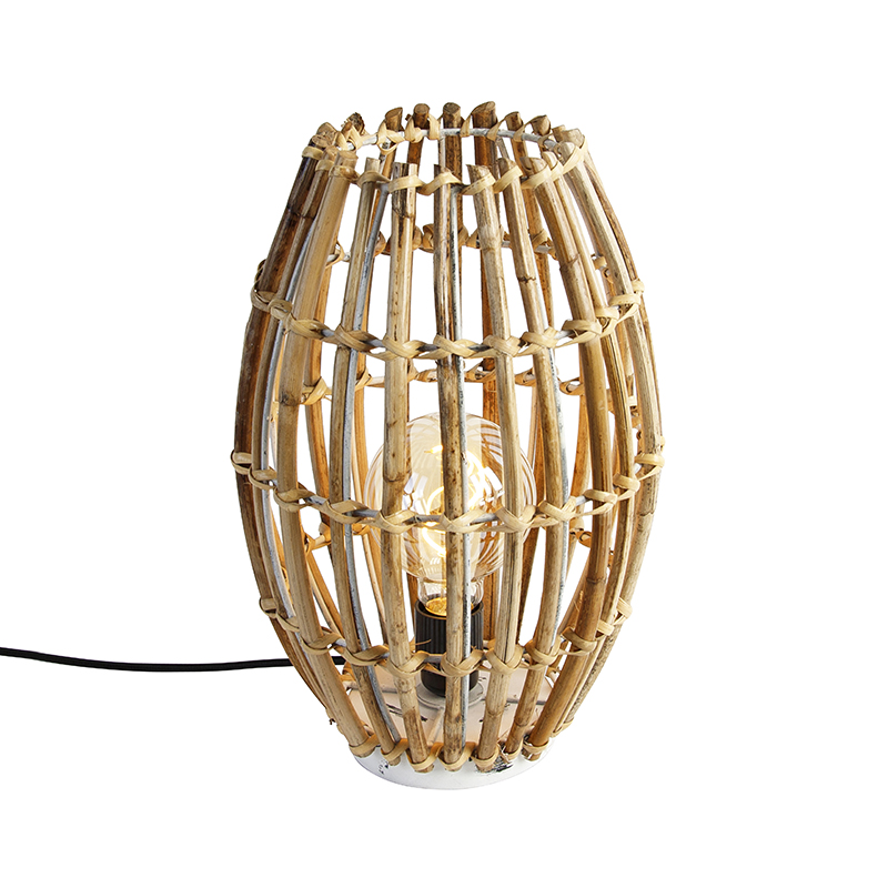 QAZQA Landelijke tafellamp bamboe met - Canna Capsule - Wit