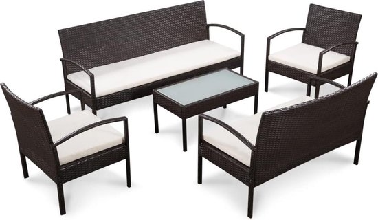 Vidaxl 5-delige Loungeset Met Kussens Poly Rattan - Marrón