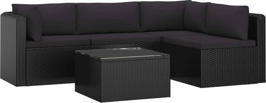 Vidaxl 5-delige Loungeset Met Kussens Poly Rattan - Zwart