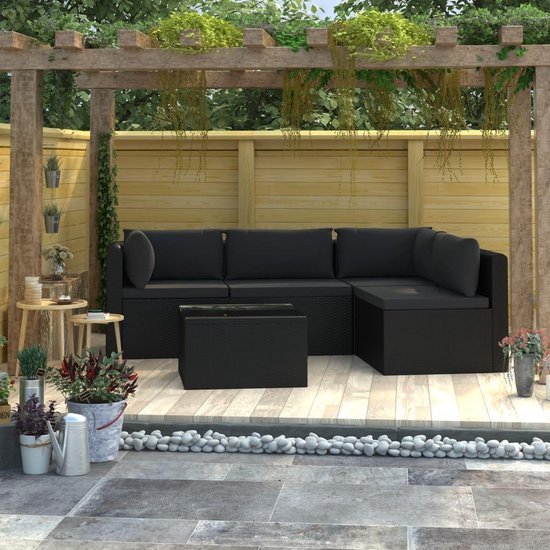 Vidaxl 5-delige Loungeset Met Kussens Poly Rattan - Zwart