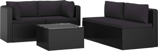 Vidaxl 5-delige Loungeset Met Kussens Poly Rattan - Zwart