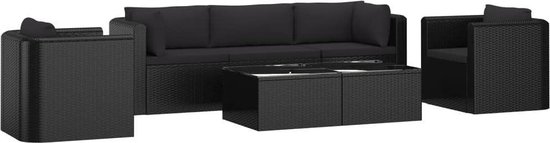 Vidaxl 7-delige Loungeset Met Kussens Poly Rattan - Zwart