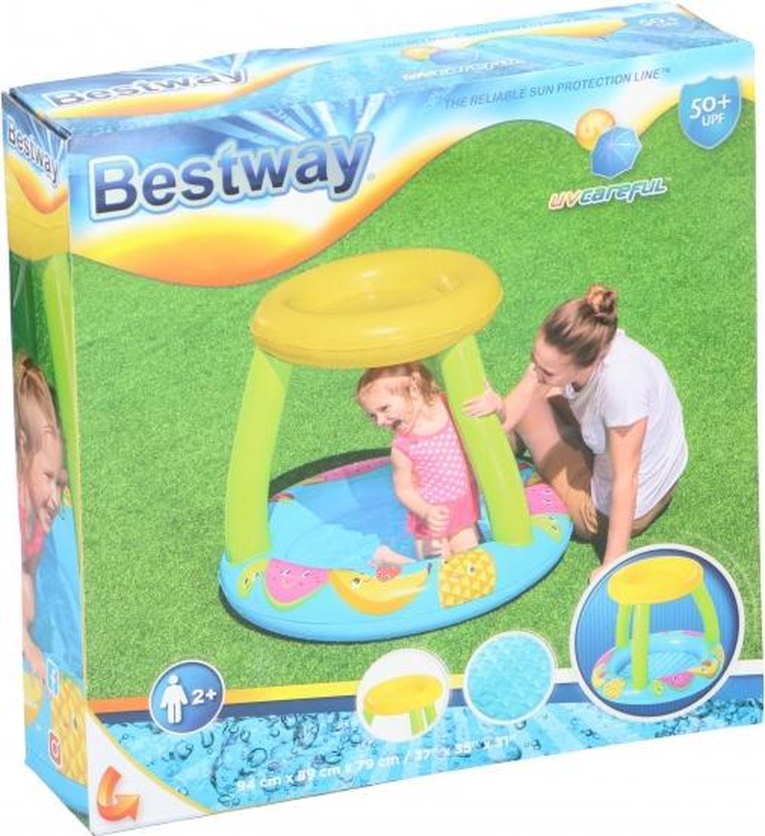 Bestway Peuterzwembad - Opblaasbaar - 2+ - Fruitthema - Met Schaduwdakje - 91x91cm - Pvc - 26l