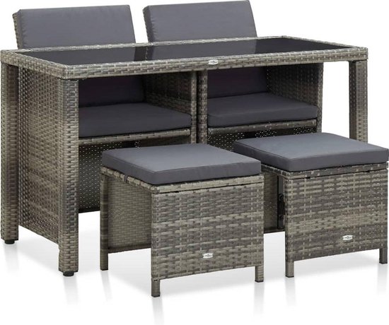 Vidaxl 5-delige Tuinset Met Kussens Poly Rattan - Grijs