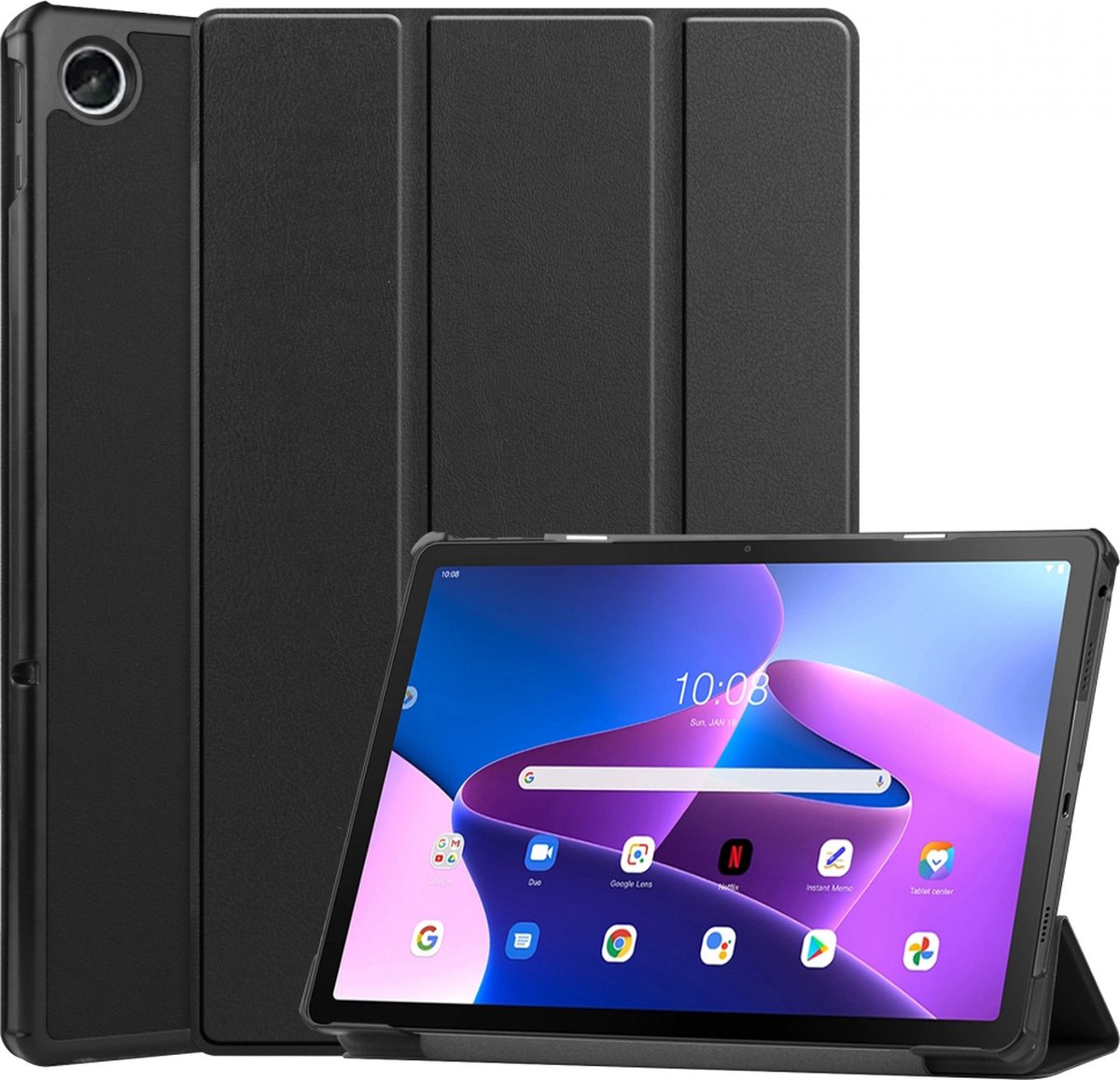 Just in case Smart Tri-fold Lenovo Tab M10 Plus (3e generatie) Book Case - Zwart