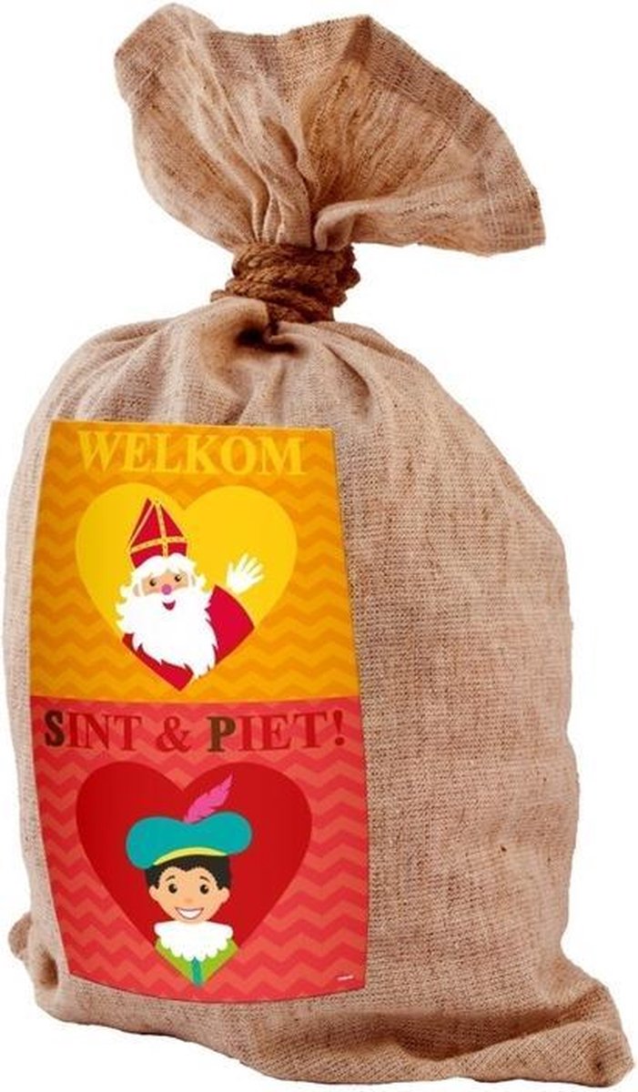 Bellatio Decorations Sinterklaas Spel Met Gele Dobbelsteen En Cadeauzak 50 X 80 Cm - Pakjesavond Sinterklaasspel Dobbelstenen Set