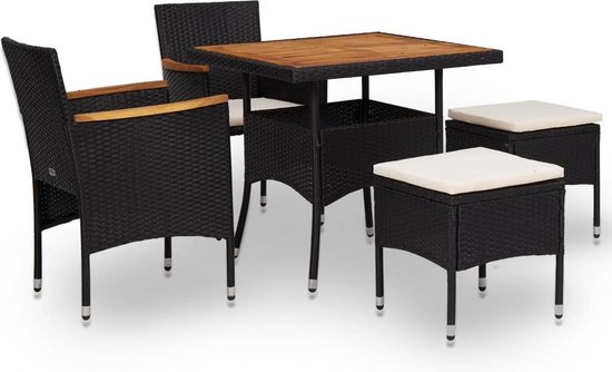 Vidaxl 5-delige Tuinset Poly Rattan En Acaciahout - Zwart