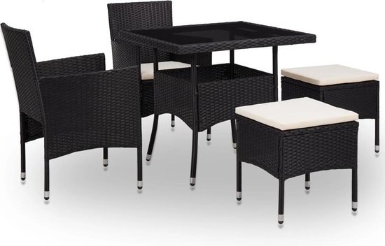 Vidaxl 5-delige Tuinset Poly Rattan En Glas - Zwart