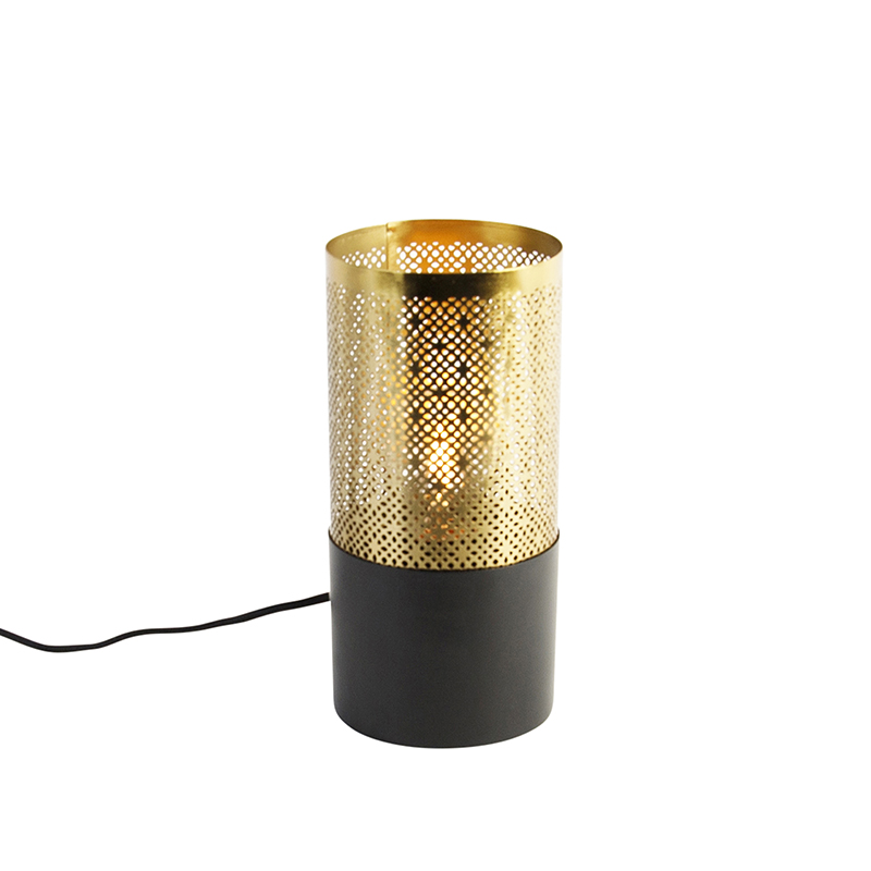 QAZQA Industriële tafellamp met goud - Raspi - Zwart