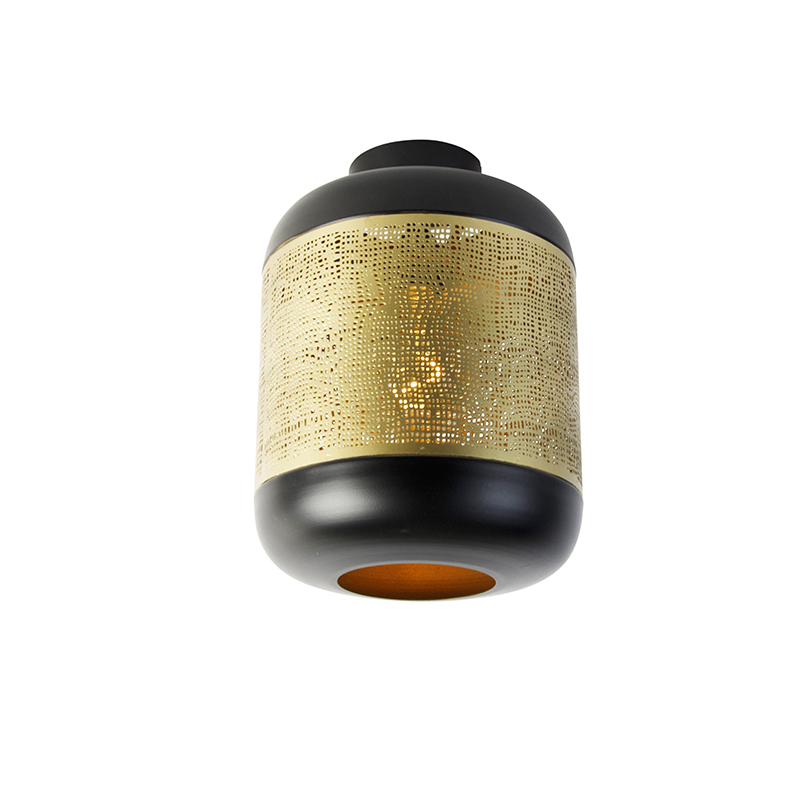 QAZQA Vintage plafondlamp met messing - Kayleigh - Zwart