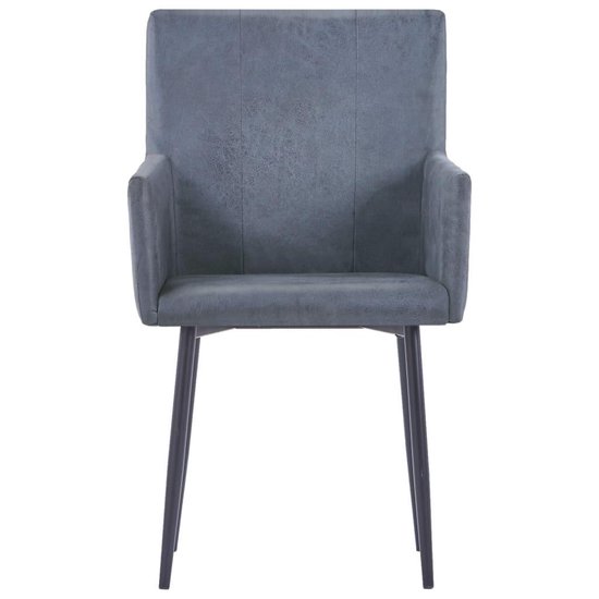 Vidaxl Eetkamerstoelen Met Armleuningen 2 St Kunstsuède - Grijs
