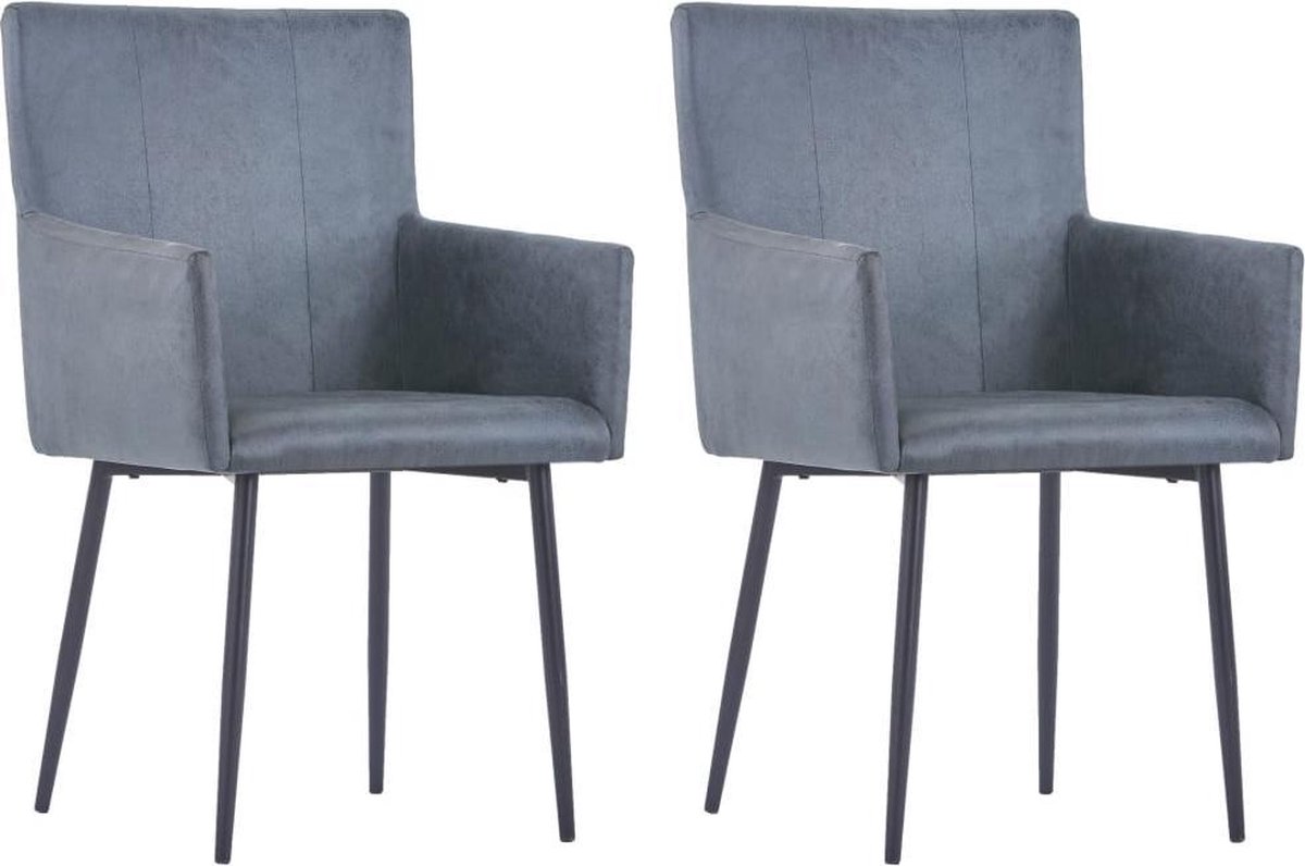 Vidaxl Eetkamerstoelen Met Armleuningen 2 St Kunstsuède - Grijs