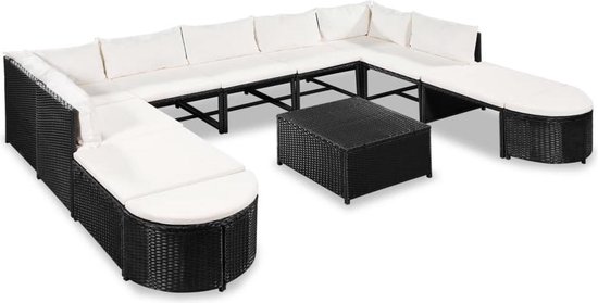 Vidaxl 12-delige Loungeset Met Kussens Poly Rattan - Zwart