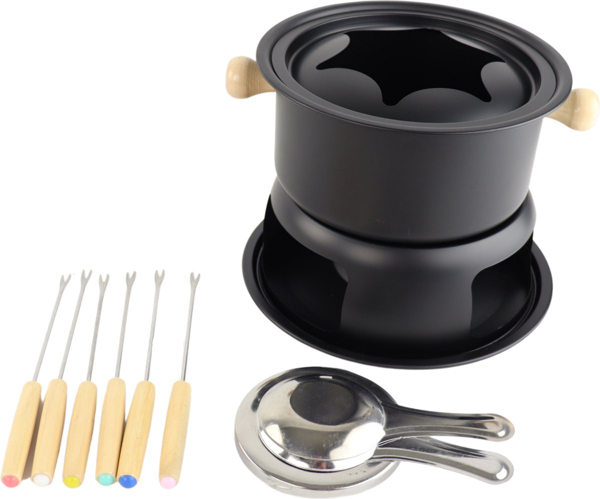 Orange85 Fondueset - Fonduepan - Dubbele Brandstofbrander 6 Personen - Zwart