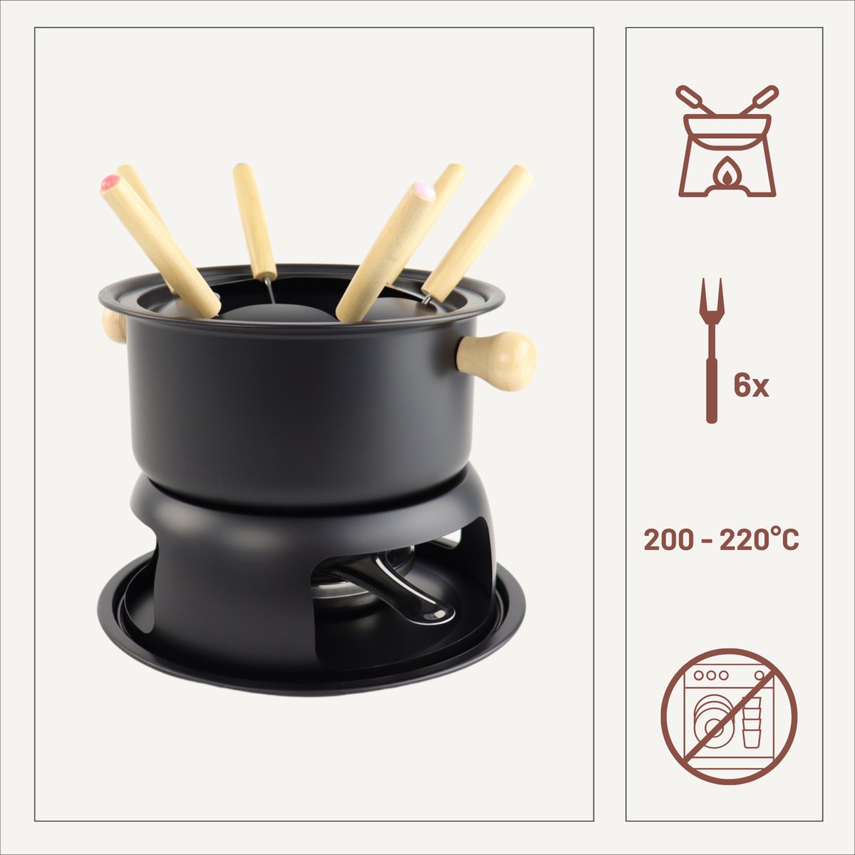 Orange85 Fondueset - Fonduepan - Dubbele Brandstofbrander 6 Personen - Zwart