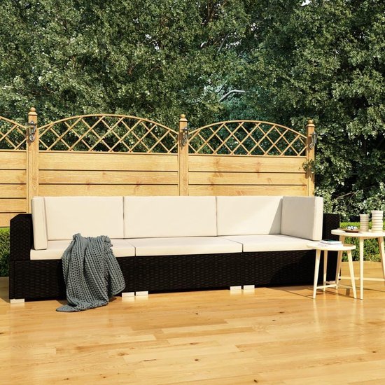 Vidaxl 3-delige Loungeset Met Kussens Poly Rattan - Zwart